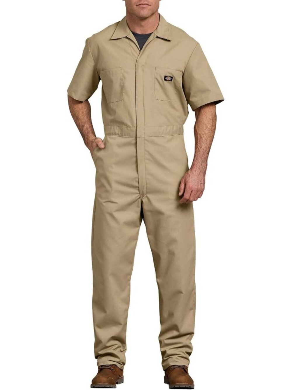 Men's Short Sleeve Coverall Jumpsuit - Zipper Front Work Uniform for Mechanics
